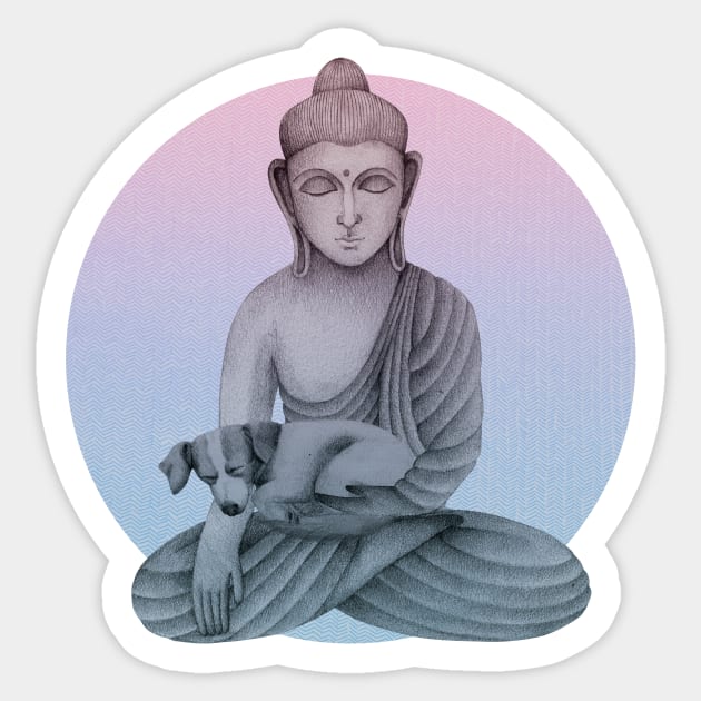 Buddha with dog 1 Sticker by KindSpirits